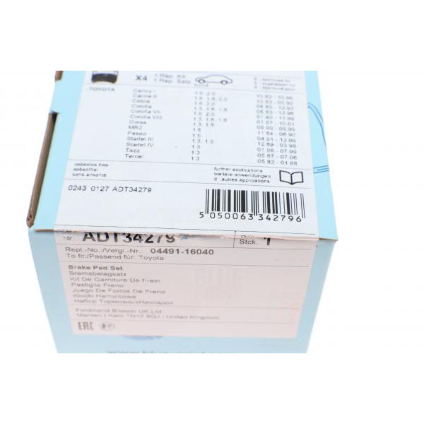 ADT34279 BLUE PRINT Колодки гальмівні (передні) Toyota Camry/Corolla 91-01 (Akebono)