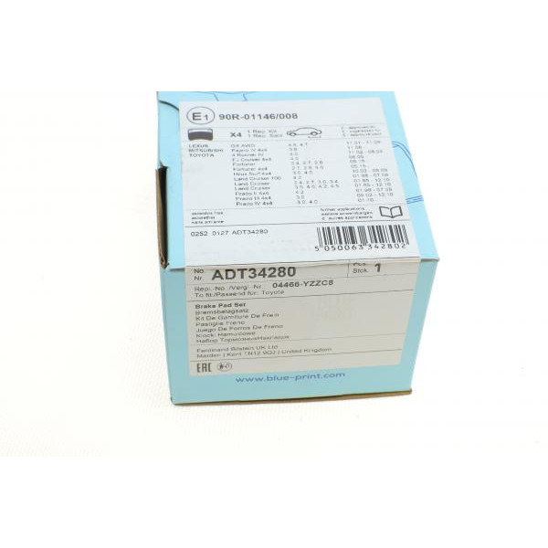 ADT34280 BLUE PRINT Колодки гальмівні (задні) Mitsubishi Pajero IV 06-/Toyota Land Cruiser 84-/Prado 02-/Lexus GX 01-