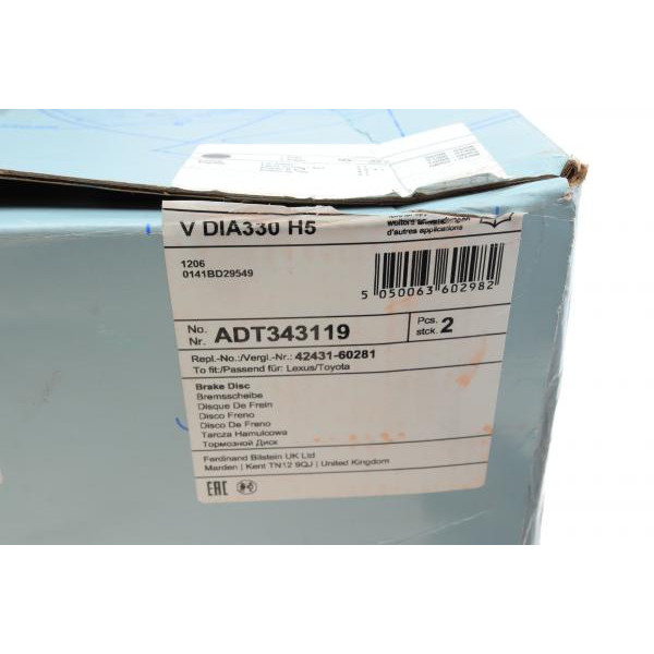 ADT343119 BLUE PRINT Диск гальмівний (задній) Toyota Land Cruiser 98-08/Lexus LX (UZJ1) 98-08 (329.5x18.2)