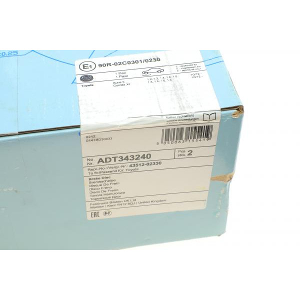 ADT343240 BLUE PRINT Диск гальмівний (передній) Toyota Auris 1.2-1.8 12-18/Corolla 1.3-1.8 13-18 (277x26)