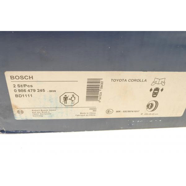 0986479245 BOSCH Диск гальмівний (передній) Toyota Corolla 00-18 (275x25)