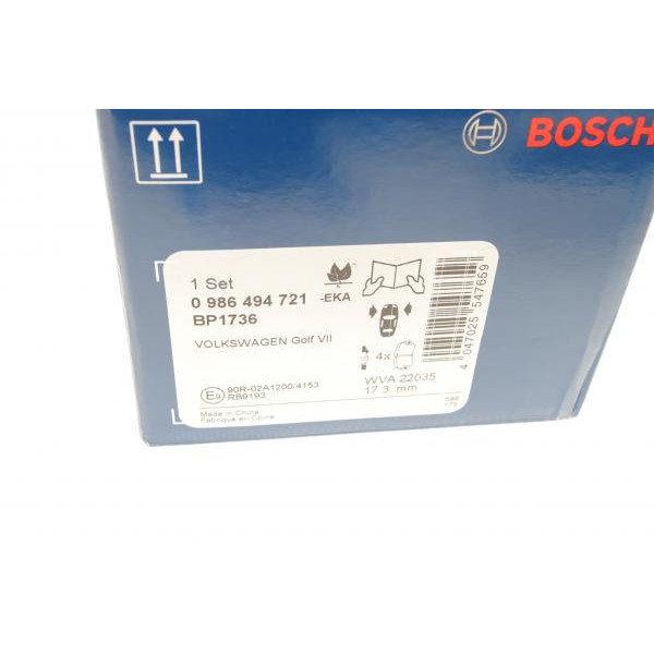 0986494721 BOSCH Колодки гальмівні (передні) Ауді A3/Seat Leon/Skoda Octavia IV/V/VW Golf VII 12- (+датчик)