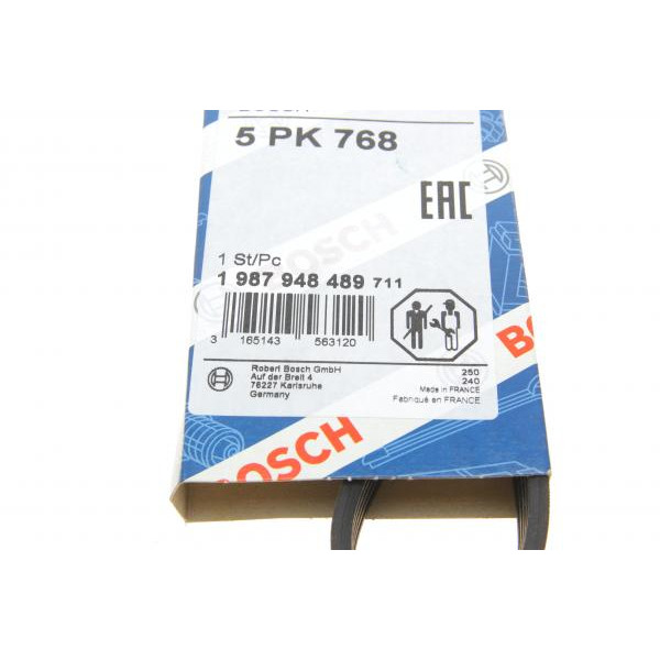 1987948489 BOSCH Ремінь генератора Smart Fortwo 0.8CDI 04- (5PK768)