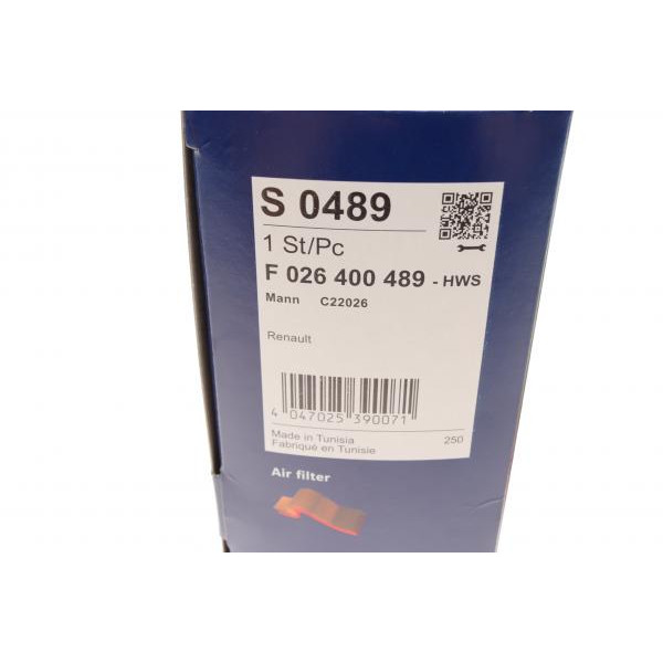 F026400489 BOSCH Фільтр повітряний Renault Scenic IV/Megane IV 1.2TCe 15-