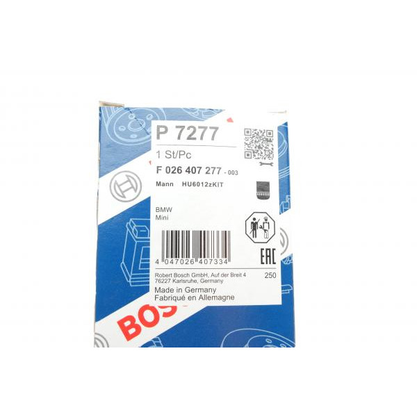 F026407277 BOSCH Фільтр масляний BMW X1 (F48)/1 (F40) /2 (F45/F46) 1.5-2.0 14- (B38/B47/B48)