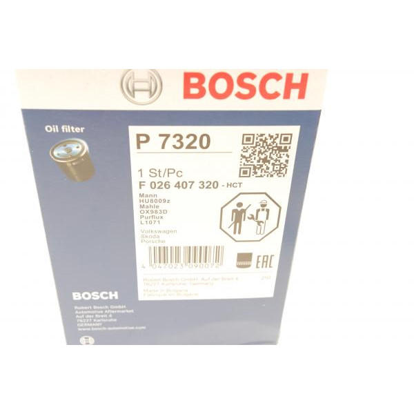 F026407320 BOSCH Фільтр масляний VW Passat/Touareg 3.6 V6 FSI 10-18