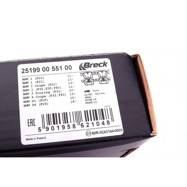 251990055100 BRECK Колодки гальмівні (передні) BMW 1 (F20)/2 (F22)/3 (F30)/4 (F32) 11- (Bosch) (ceramic) High quality