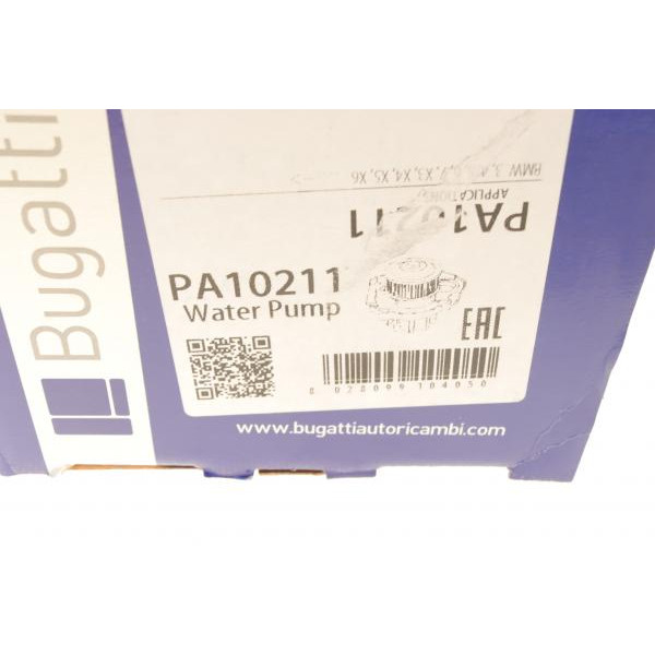 PA10211 BUGATTI Помпа води BMW 3 (F30/F80/F34)/4 (F36/F33/F83)/5 (F10/F07/F11) 3.0D 10- (N57) (B/B)(6 лоп)