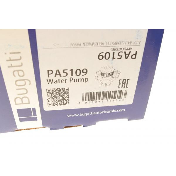 PA5109 BUGATTI Насос води Audi A4-A6/VW Passat 1.6/1.8/1.8T/quattro 94-05 (B/B) (7 лоп.)
