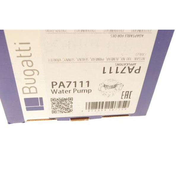 PA7111 BUGATTI Насос води Nissan Almera 1.4/1.6 95-00/Primera 1.6 96-02/Sunny 1.4/1.6 90-95 (B/B) (6 лоп)