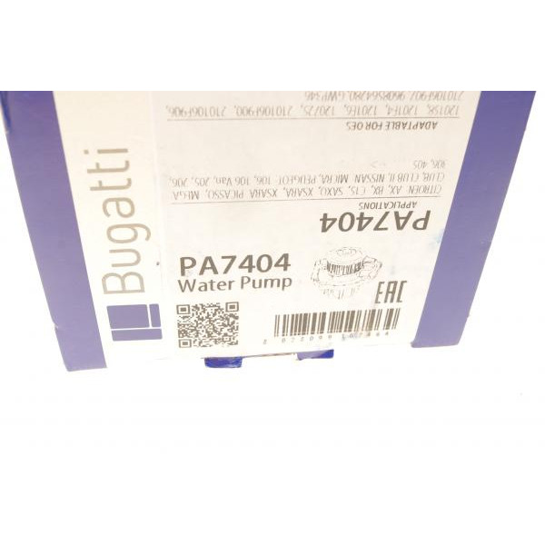 PA7404 BUGATTI Помпа води Citroen Xsara 1.5D/1.6 97-/Peugeot 106/205/206/306/405 1.5D/1.4/1.6 91-02 (20z)