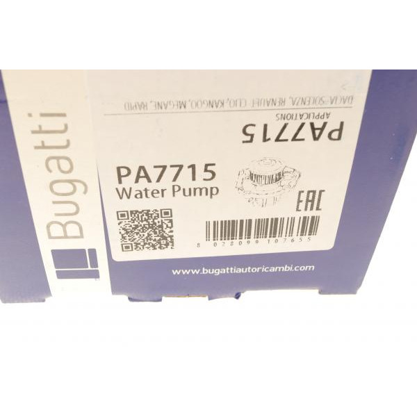 PA7715 BUGATTI Насос води Renault Kangoo/Megane/Clio 1.4/1.4i/1.4e 96- (B/B) (8 лоп)