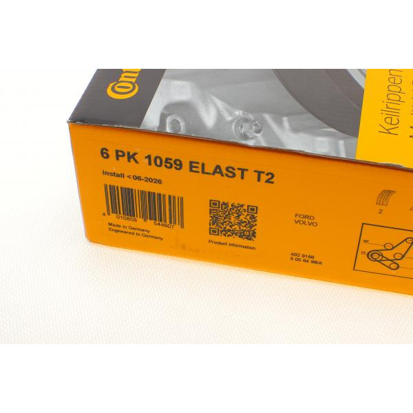 6PK1059ELASTT2 CONTINENTAL Ремінь генератора Ford Focus 1.4/1.6i 03-/Volvo C30/S40/V50 1.6 05-12 (6PK1059 ELAST+5PK868 ELAST)