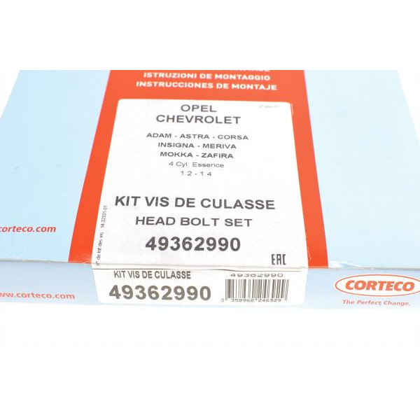 49362990 CORTECO Болти головки (к-кт 12шт.) Chevrolet Aveo/Opel Astra J/Insignia/Zafira C 1.2-1.4LPG 08-