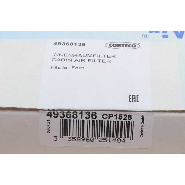 49368136 CORTECO Фільтр салону Ford Mustang 2.3EcoBoost/5.0 V8 15-