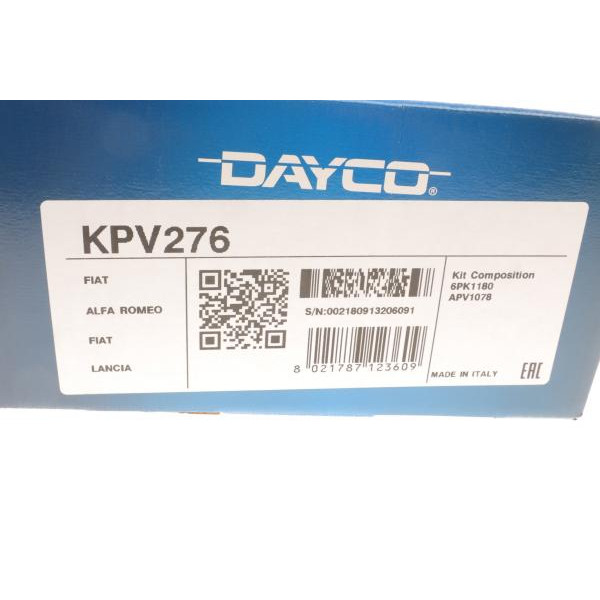 KPV276 DAYCO Комплект ременя генератора Fiat Punto 1.3D 03-12/Panda 04-/Ford KA 1.3TDCi 08-16