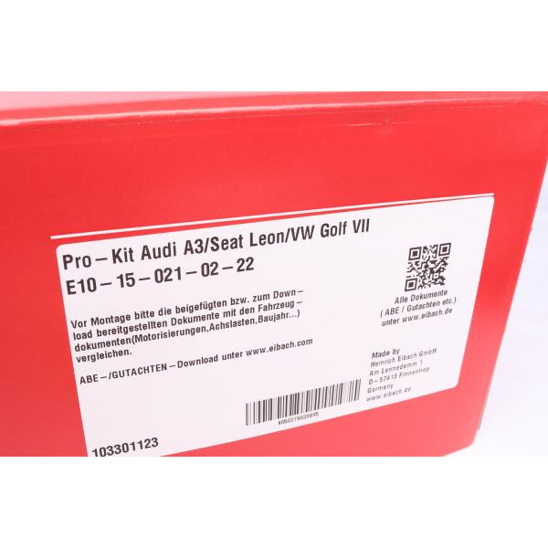 E10150210222 EIBACH Комплект пружин (Pro-Kit) Ауді A3/Seat Leon/VW Golf VII 12- (4 шт.)