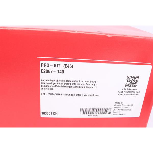 E2067140 EIBACH Комплект пружин (Pro-Kit) BMW 3 (E46) 98-07 (4 шт.)
