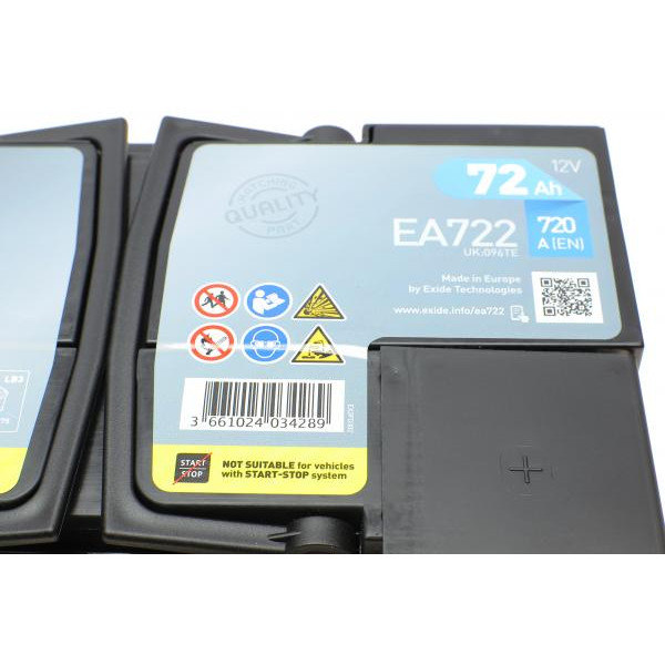 EA722 EXIDE Акумуляторна батарея 72Ah/720A (278x175x175/+R/B13) Premium