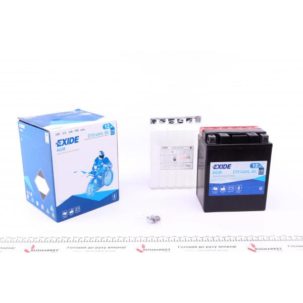 ETX14AHLBS EXIDE Акумуляторна батарея 12Ah/210A (134x89x164/+R/B0) (AGM) (мото) (співзаряджений)
