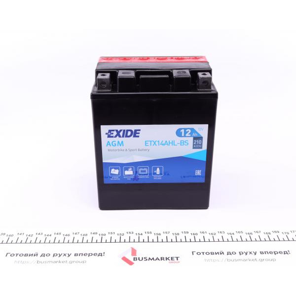ETX14AHLBS EXIDE Акумуляторна батарея 12Ah/210A (134x89x164/+R/B0) (AGM) (мото) (співзаряджений)