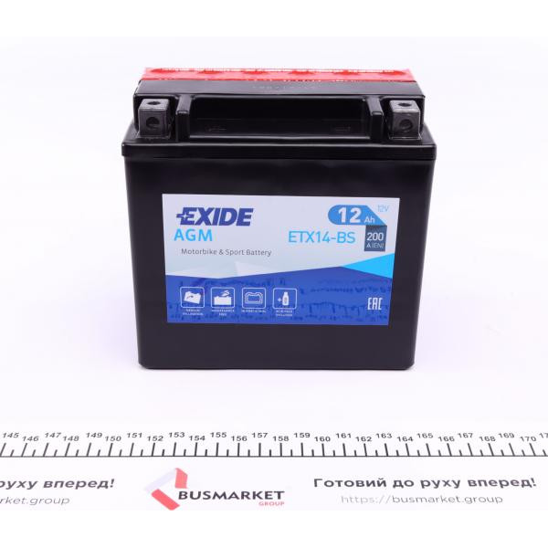 ETX14BS EXIDE Акумуляторна батарея 12Ah/200A (150x87x145/+L/B0) (AGM) (мото) (заморожений)