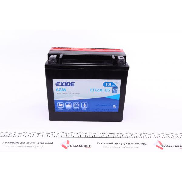ETX20HBS EXIDE Акумуляторна батарея 18Ah/270A (175x87x155/+L/B0) (AGM) (мото) (співзаряджений)