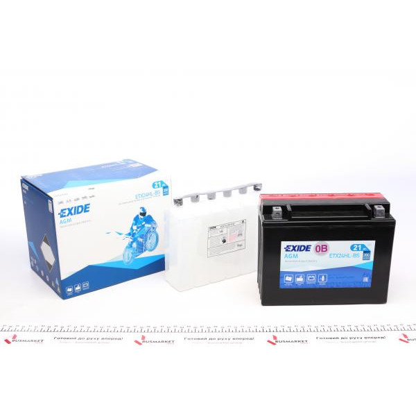 ETX24HLBS EXIDE Акумуляторна батарея 21Ah/350A (205x87x162/+R/B0) (AGM) (мото) (співзаряджений)