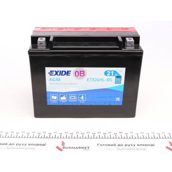 ETX24HLBS EXIDE Акумуляторна батарея 21Ah/350A (205x87x162/+R/B0) (AGM) (мото) (співзаряджений)