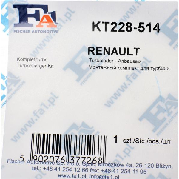 KT228514 FA1 Комплект прокладок турбіни Renault Megane/Scenic 1.2 TCE 12-