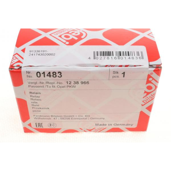 01483 FEBI BILSTEIN Реле насоса паливного Astra F 1.7D/TD 91-99/Omega A 1.8-3.0 86-94/Vectra A 2.0-2.5 88-95