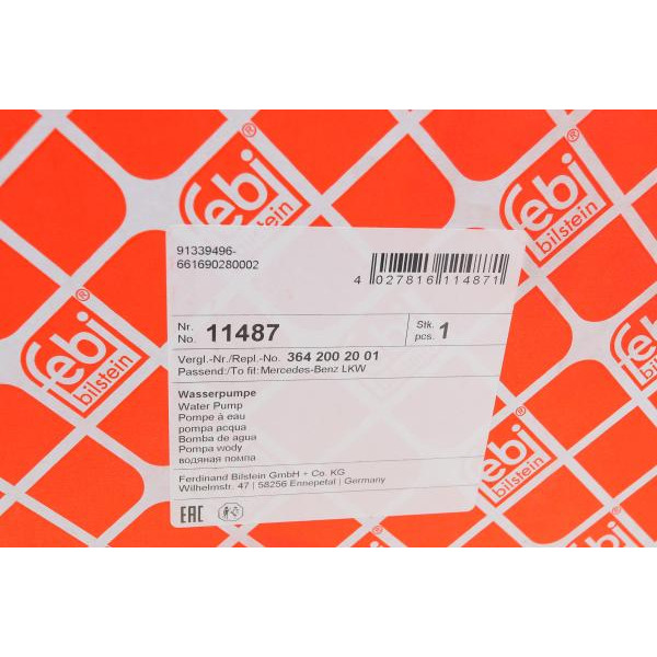 11487 FEBI BILSTEIN Помпа води MB 609 OM364