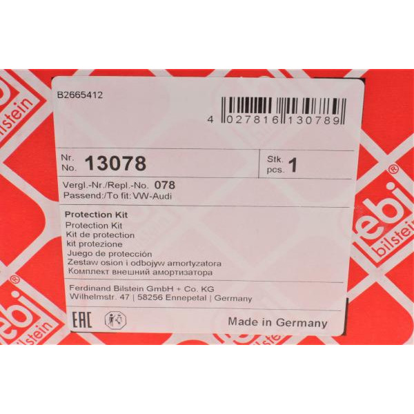 13078 FEBI BILSTEIN Пильовик + відбійник амортизатора (заднього) VW Golf IV -06 (к-кт 2шт)