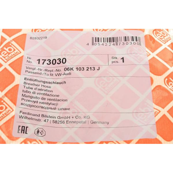 173030 FEBI BILSTEIN Патрубок вентиляції картера Skoda Superb/VW Passat/Golf VII 1.8TSI/2.0TSI 12-