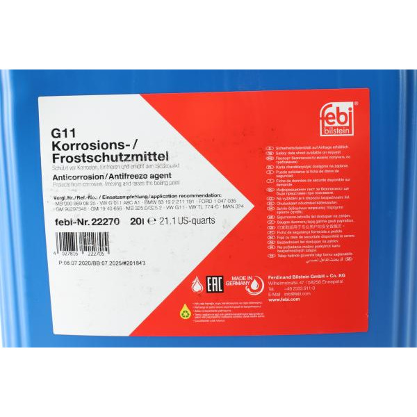 22270 FEBI BILSTEIN Антифриз (синій) G11 (20L) (MB325.0/325.2)