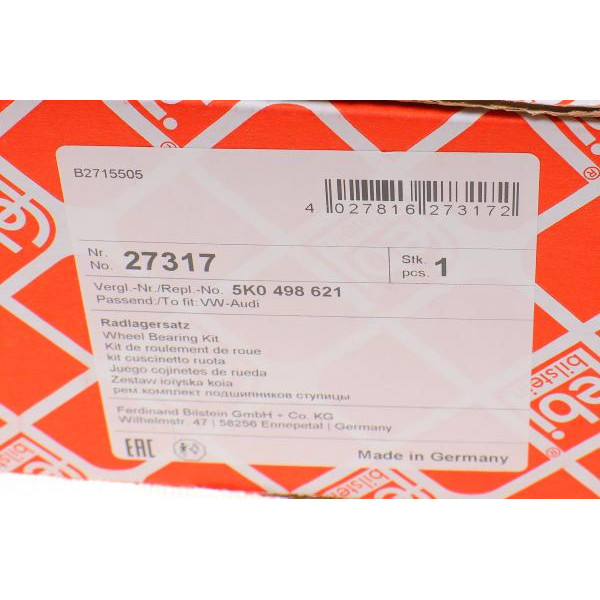 27317 FEBI BILSTEIN Підшипник маточини (передньої) VW Caddy 03- (4 болти)