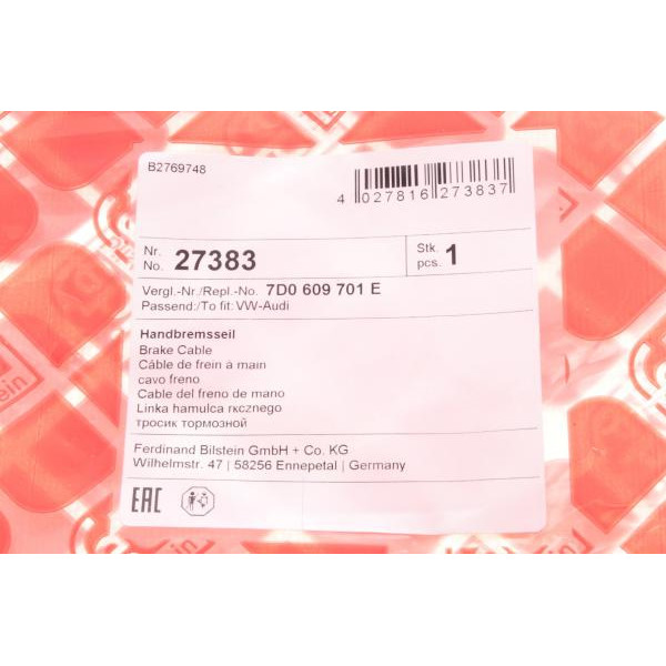 27383 FEBI BILSTEIN Трос ручника (задній) VW T4 90-03 (943 mm)