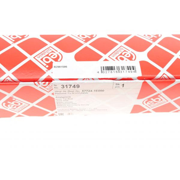 31749 FEBI BILSTEIN Рульова тяга Hyundai Accent III 05-10/Kia Rio 05- (L=196mm)