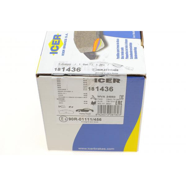 181436 ICER Колодки гальмівні (передні) Chrysler Neon 94-06/Voyager/Grand Voyager III/Dodge Caravan 95-01