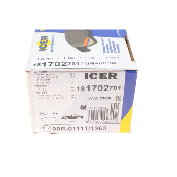 181702701 ICER Колодки гальмівні (передні) Citroen С1/Peugeot 107 05-/108 14-/Toyota Aygo 05-