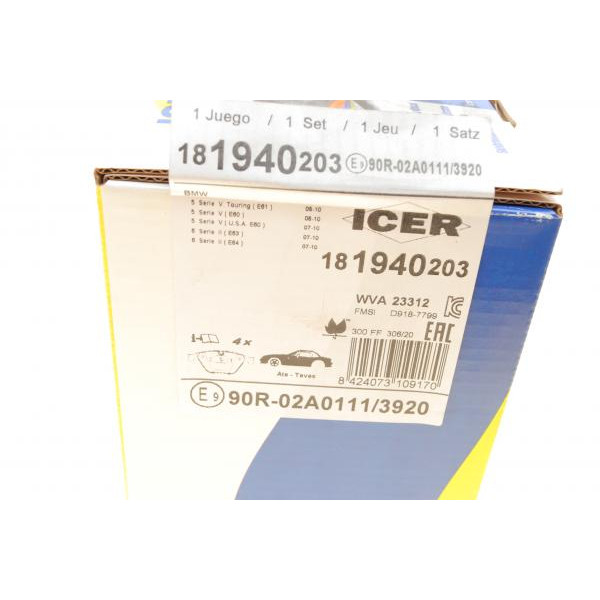 181940203 ICER Колодки гальмівні (передні) BMW 5 (E60)/6 (E64)/7 (E65) 01-10 (Ate - Teves)