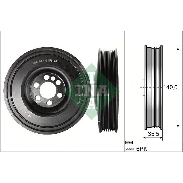 544015910 INA Шків колінвалу Audi A4/A6/VW Golf V/VI/VII/Passat 2.0TFSI 05-12 (6PK)