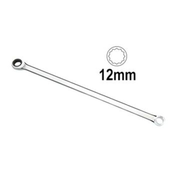 13455 JBM Ключ 12-гранний плоский-кільцевий подовжений з тріскачкою (12mm)