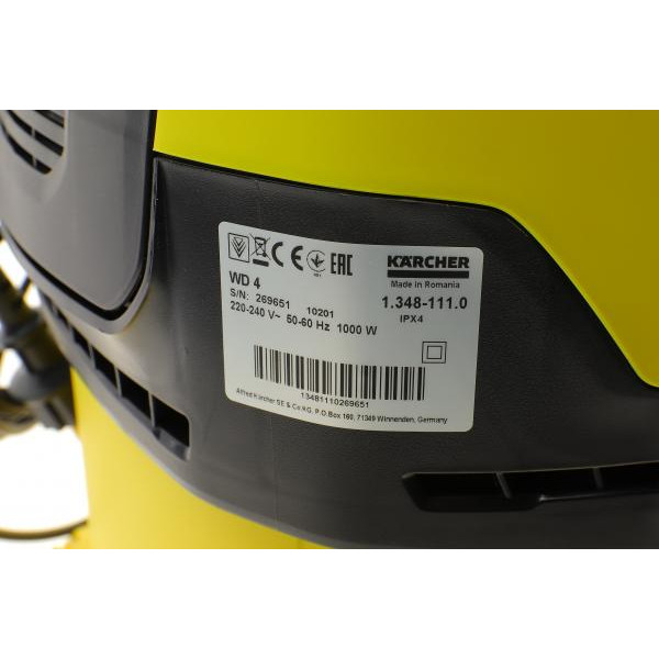 13481110 KAERCHER Пилосос для сухого прибирання WD 4 (1000Вт)