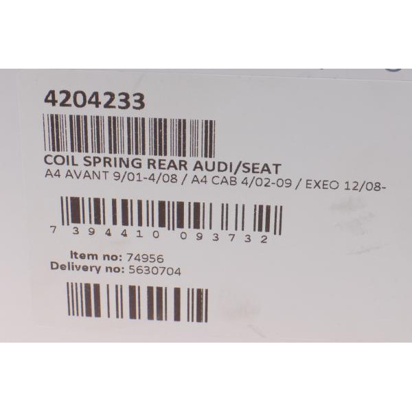4204233 LESJOFORS Пружина (задня) Audi A4 1.6-3.0/1.8T/1.9-2.7TDI/2.0FSI/TFSI +quattro 01-08 (унів.) (без спорт.х.ч)