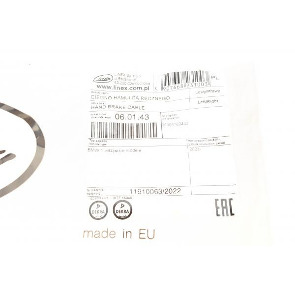 060143 LINEX Трос ручника (задній) BMW 1 (E81/E82/E87/E88) 04-13 (1434/755mm)
