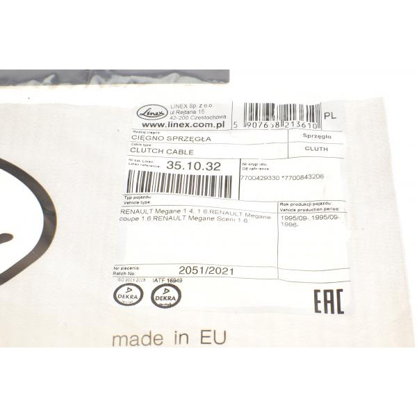 351032 LINEX Трос зчеплення Renault Megane/Scenic 1.4-2.0 96-03 (972/620mm)