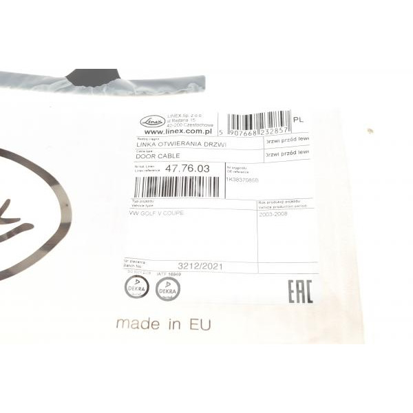 477603 LINEX Трос двері (передньої) VW Golf V 03-10 (L) (709/616mm)