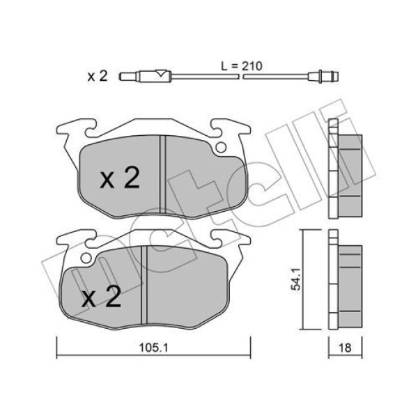 2200370 METELLI Колодки гальмівні (передні) Peugeot 106 91-04/205/305/309/405 82-98/Renault Clio 91-98 (з датчик.)