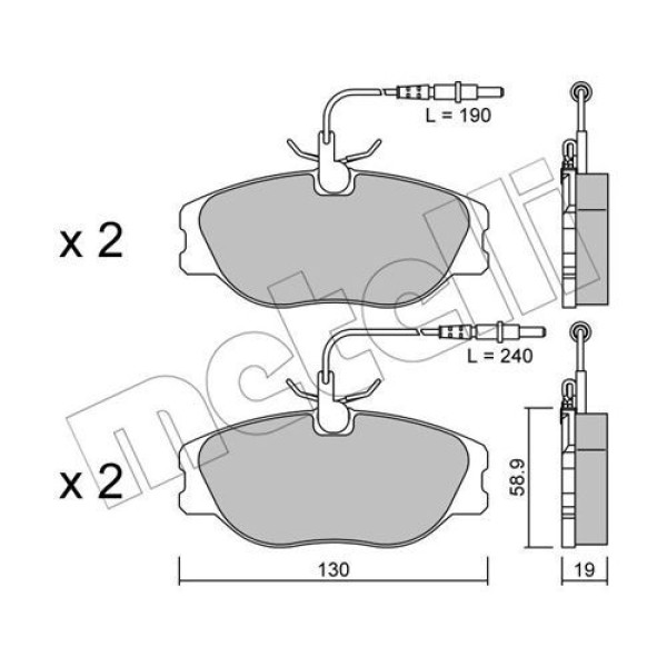 2200723 METELLI Колодки гальмівні (передні) Citroen Jumpy/Evasion/Fiat Scudo/Peugeot Expert/806 95-06 (+датчики)